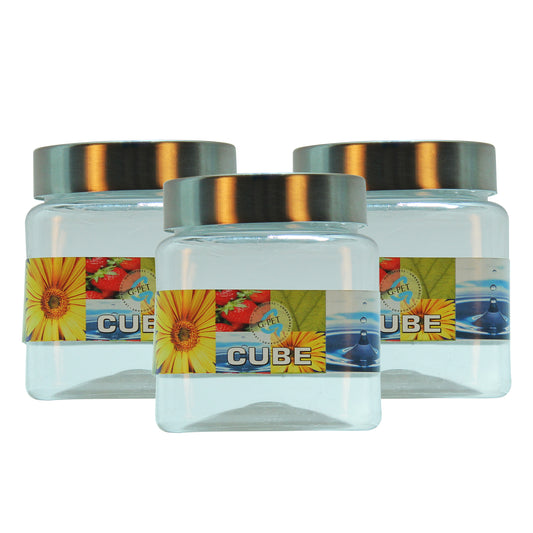 Cube PET Jar / Container PET Plastic Airtight Container with Steel Cap (3, 250ML)