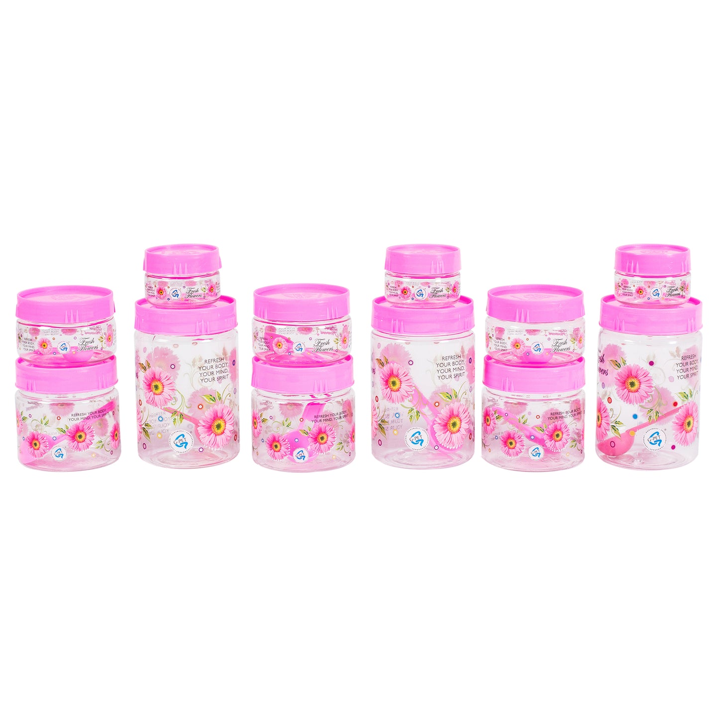 Print Magic Container - Pack of 12 - 450 ml, 250 ml, 150 ml, 50 ml Plastic Grocery Container Pink