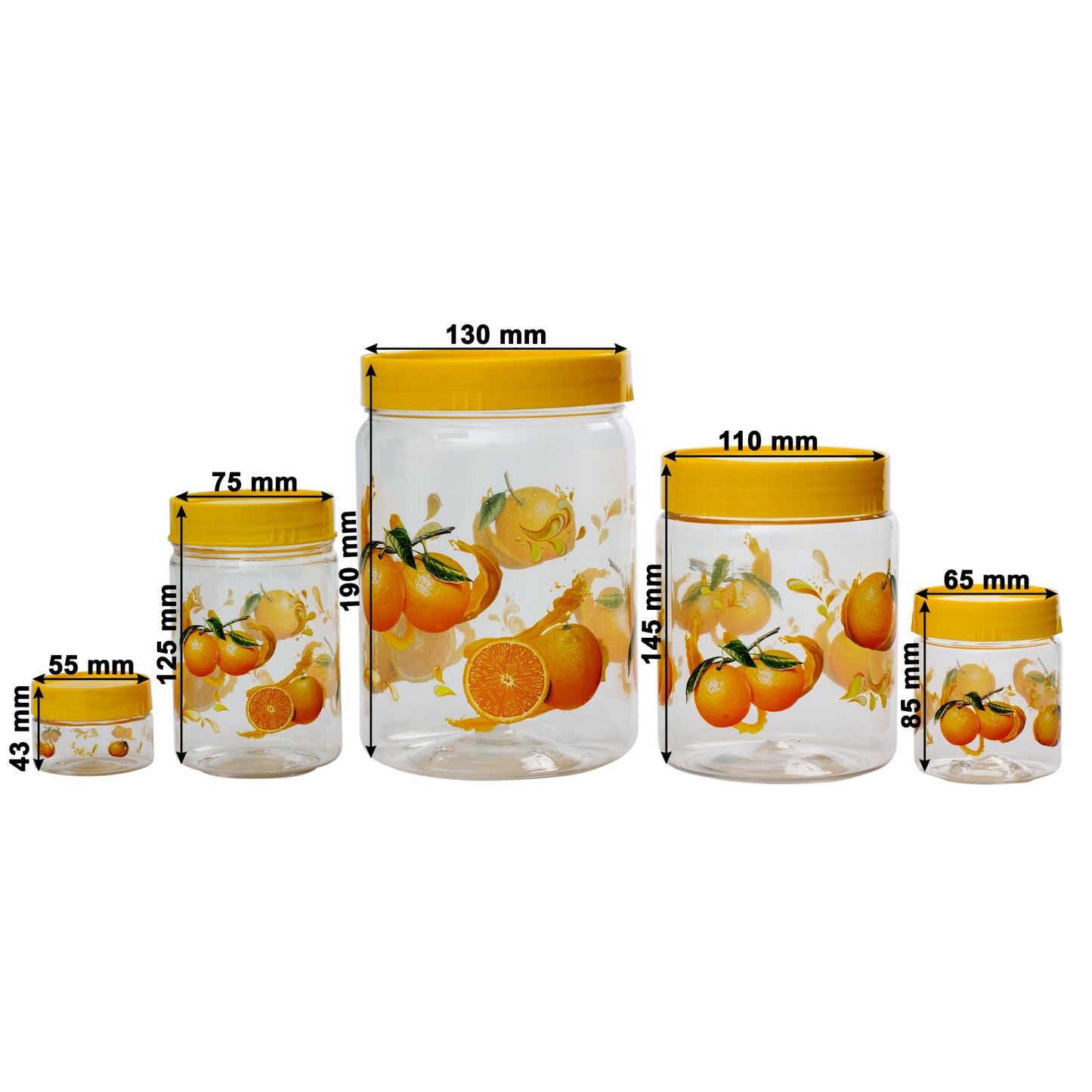 Print Magic Orange (Set Of 15) 2200 ml, 1200 ml, 450 ml, 200 ml, 50 ml Plastic Grocery Container, Yellow